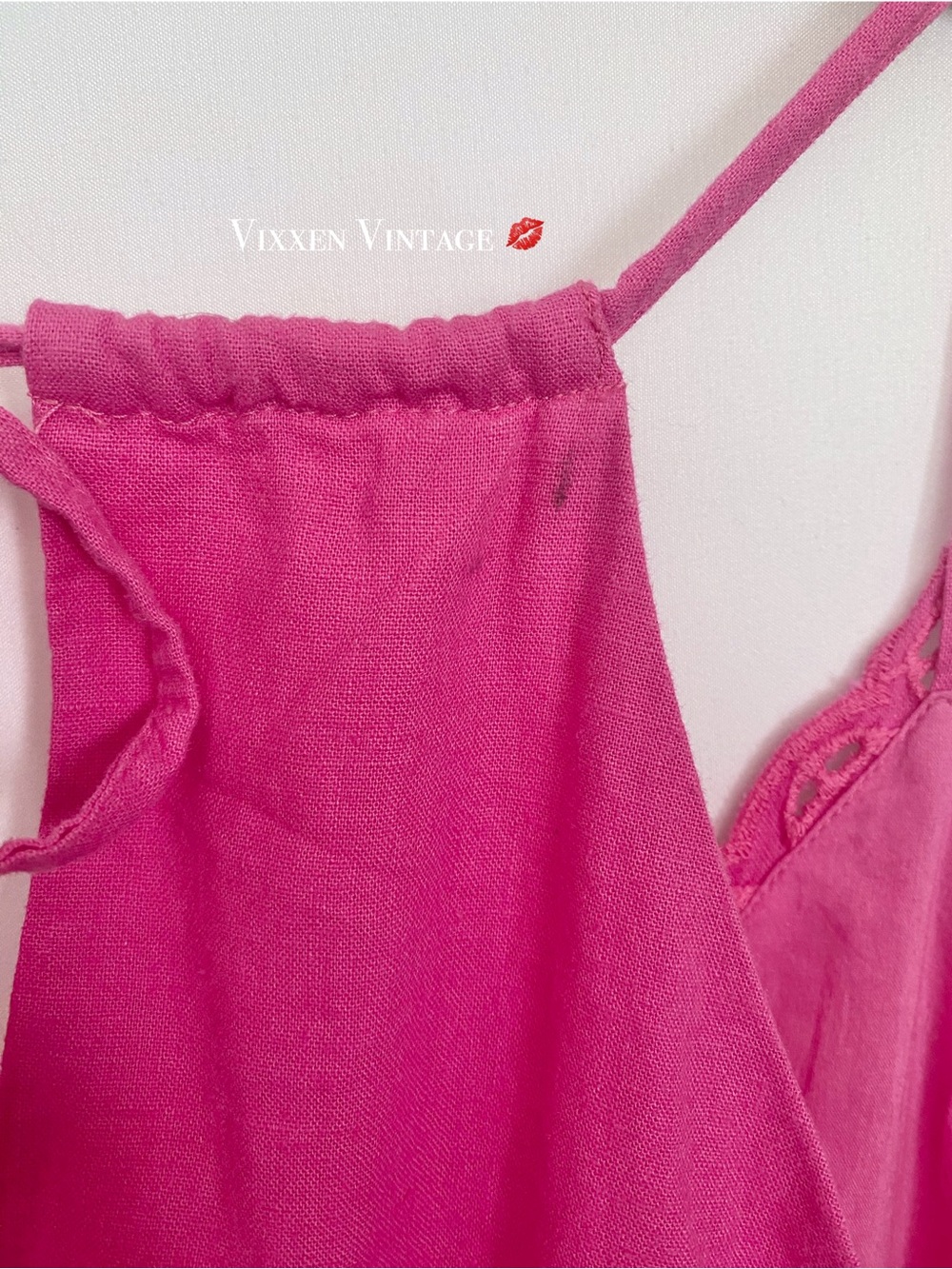 GAP LINEN BLEND 'SLIT HALTER EMBROIDERED MAXI DRESS' IN PHOEBE PINK - Picture 8 of 9